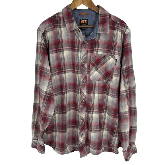 Timberland Pro Mens Original Fit Red & Gray Plaid Button-Up Shirt Size XL - Picture 1 of 8